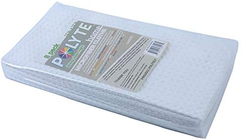 POLYTE Ultra Premium Microfiber Kitchen Dish Cloth Waffle Weave, 8 Pack (12x12 in, White)