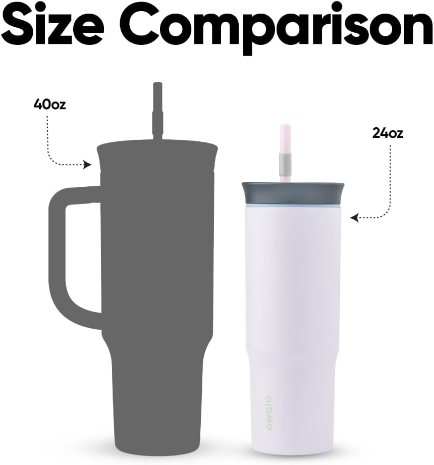 Owala Stainless Steel Triple Layer Insulated Travel Tumbler with Spill Resistant Lid and Straw, BPA Free, 24 oz, Grey/Purple (Bunny Hop)