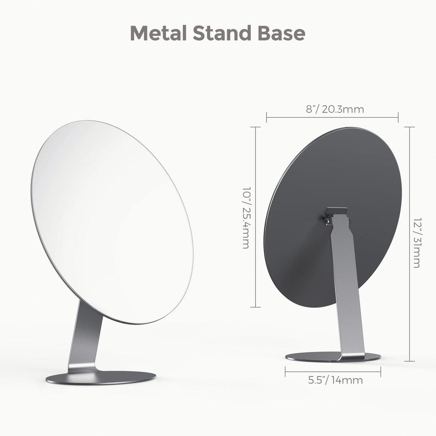 Oval Makeup Mirror for Desk, 12 Inch Frameless Metal Standing Table Top Mirror, Adjustable Angle