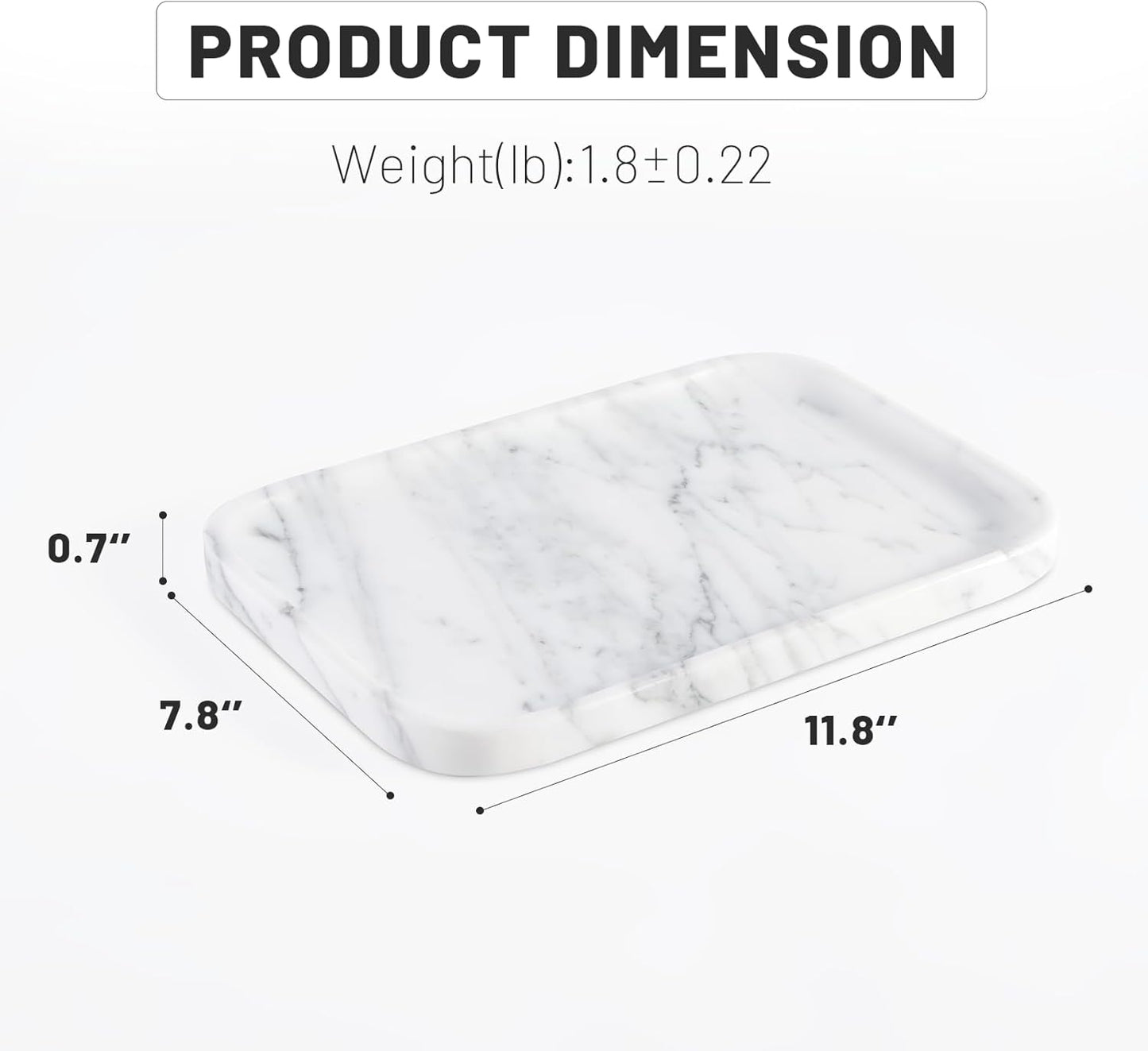 Vanity Trays, Marble Bathroom Tray for Countertop, Decorative Tray for Dresser Organizer, One Piece Serving Tray for Kitchen, Storage Tray for Kitchen Sink, Perfume, Jewelry Holder(Arabescato)