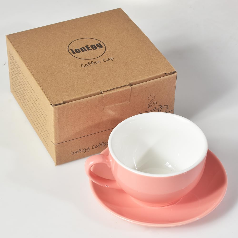 Porcelain Coffee Cup with Saucer 220ml/7.3oz for Cappuccino, Latte, and Tea, Pink