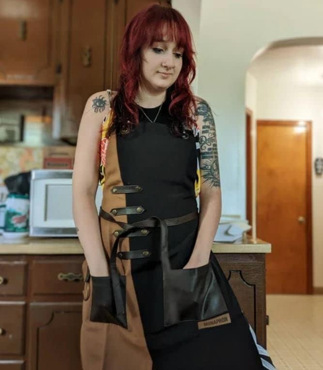 Apron for Women and Men Waterproof Canvas Extra Pocket for Chef Barista Gardening BBQ Grilling Crossback Unisex