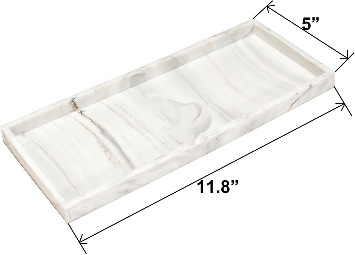 DNC Silicone Bathroom Vanity Tray for Counter, 11.8" Kitchen Sink Soap Tray for Dish Holder Dispenser Countertop Toilet Tank Decor Organizer Marble White