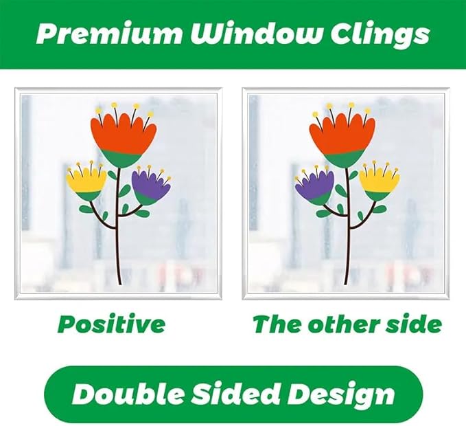 Set of 28x20 Inch Size Hello Spring Summer Window Cling Sticker Tulip, Flower and Butterfly Window Stickers, Spring and Summer Decor, Home, Shop, Party Window Glass Display Stickers (Floral)