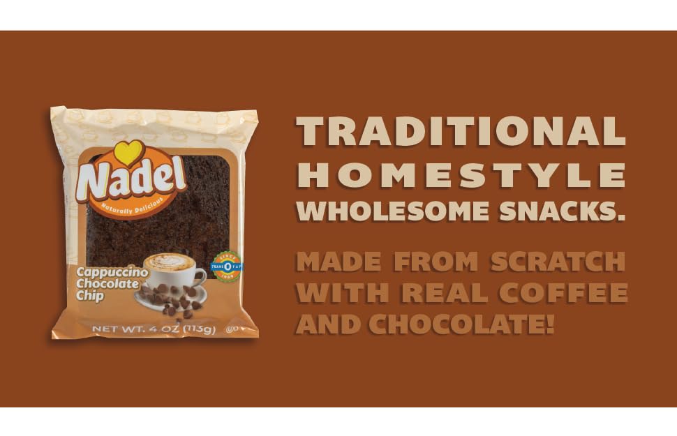 Nadel - Naturally Delicious Cappuccino Chocolate Chip bread, Lunch snack breakfast bars coffee cake, Natural fresh brand mocha chocolate cake 24 pack