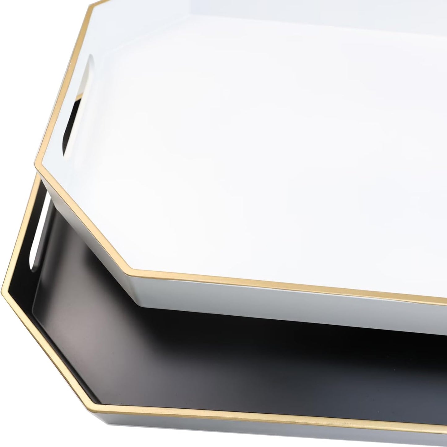 Black Decorative Tray with Handles, Octagon Versatile Serving Tray for Coffee Table, Ottoman, Ideal for Serving, Displaying, Organizing