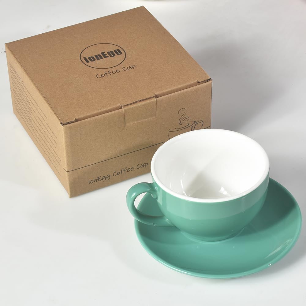 Porcelain Coffee Cup with Saucer 220ml/7.3oz for Cappuccino, Latte, and Tea, Cyan