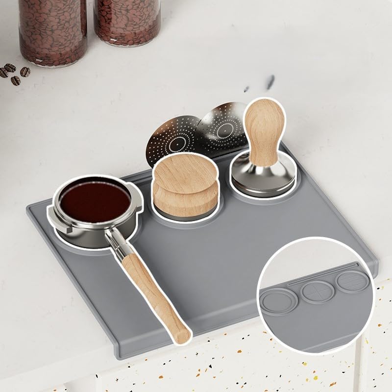 Coffee Tamping Mat, Silicone Waterproof Coffee Mat, Heat Resistant Tamp Mat, 7.8"x9.8" Barista Tool Home Kitchen Bar coffee Shop Suitable for 58mm Espresso Machine Tamper