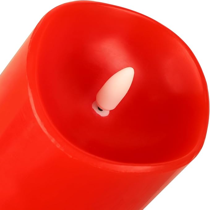 Red Flameless Candles with Remote, Flickering Battery Operated Candles with Timer, Real Wax LED Pillar Fake Candles for Christmas Party Home Decor, Set of 3