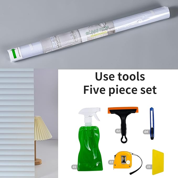 Window Privacy Film with Installation Tools, Blinds Pattern, Static Cling, Anti UV, Heat Control, Ideal for Home Shower Office Glass Door (Blinds Pattern, 35.4X157.4Inch)