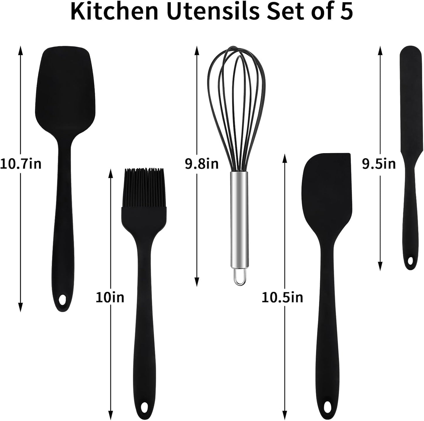 Rorence Stainless Steel Mixing Bowls: Metal Mixing Bowl Set with Lids and Handles Non-slip Silicone Bottom Nesting Bowls for Kitchen Set of 3 - Black