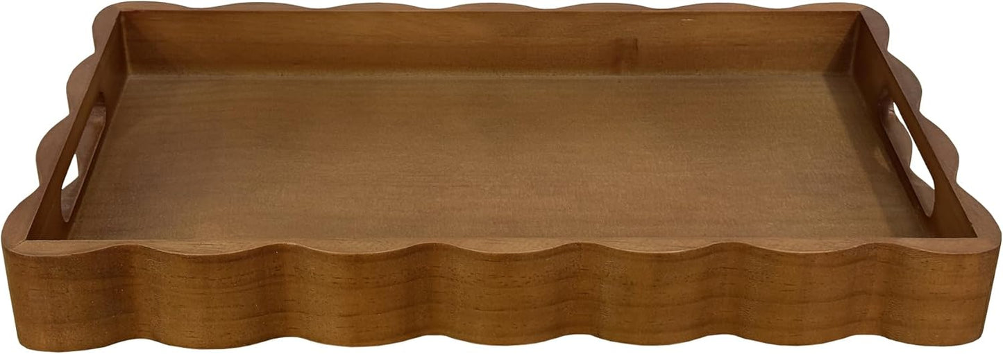 JUIOETURPine Wood Decorative Tray with Handle Rectangular Wooden Serving Tray for Breakfast in Bed,Coffee Table,Dining Table,or Kitchen - Perfect for Living Room,Bedroom,and Entryway Decor (Brown)