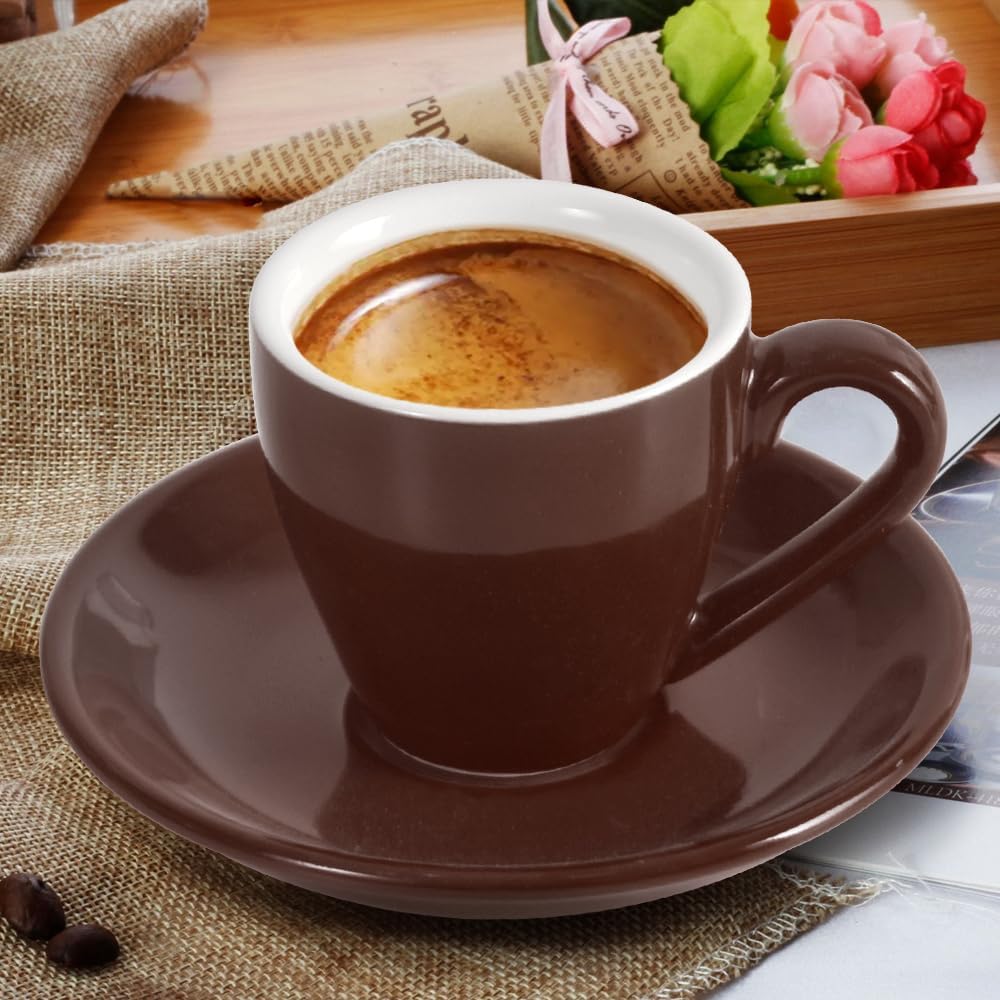 Porcelain Espresso Cup with Saucer, Espresso shot Cup, 80ml/2.7Oz, Brown