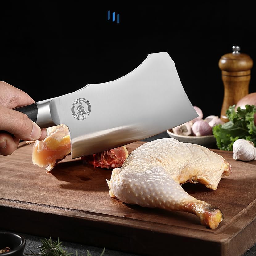 Meat Cleaver with Large Handle - 7 inch Kitchen Bone Chopper,German High Carbon Stainless Steel Chopping Knife with Ergonomic Wodden Handle - for Home Kitchen and Restaurant with Gifts Box