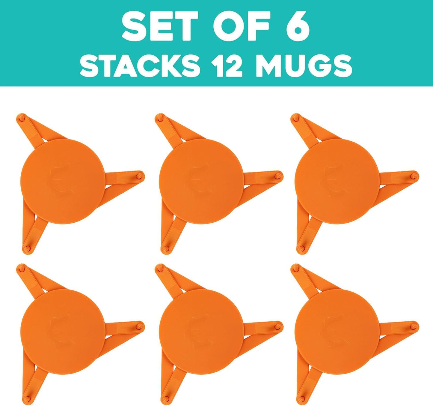 ELYPRO Mug Stacker 6-Pack – Coffee Mug Rack & Mug Organizer | Stackable Cup Holder for Coffee Bar & Kitchen, Under Cabinet Mug Holder – Space-Saving Mug Storage for Cabinets – Orange