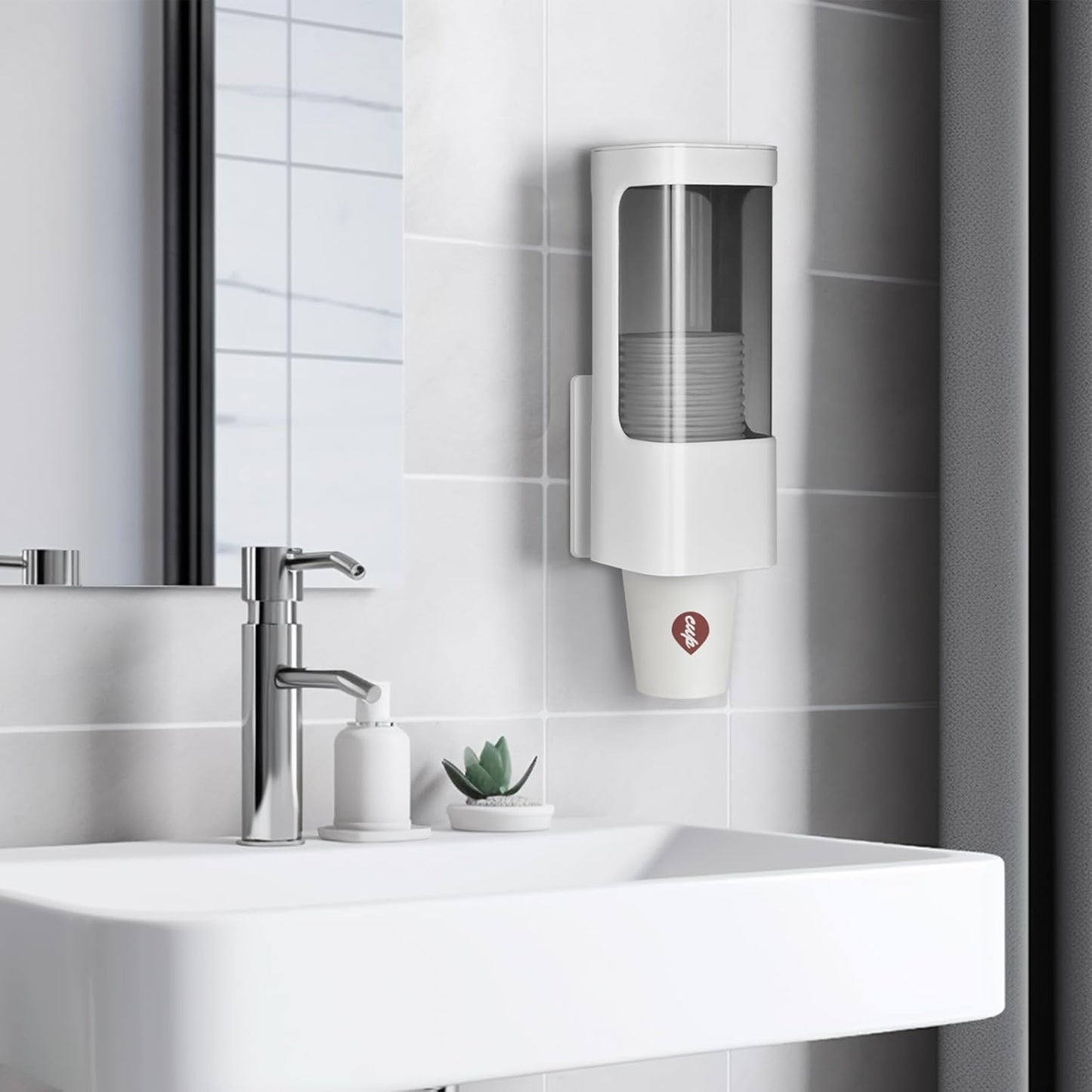 Cup Dispenser, Wall Mounted Water Cooler Cup Dispenser for 3oz-5oz Disposable Cups, Bathroom Cup Holder, Plastic Paper Cup Holder with Adhesive/Screw Mount for Office, Hospital, Bathroom