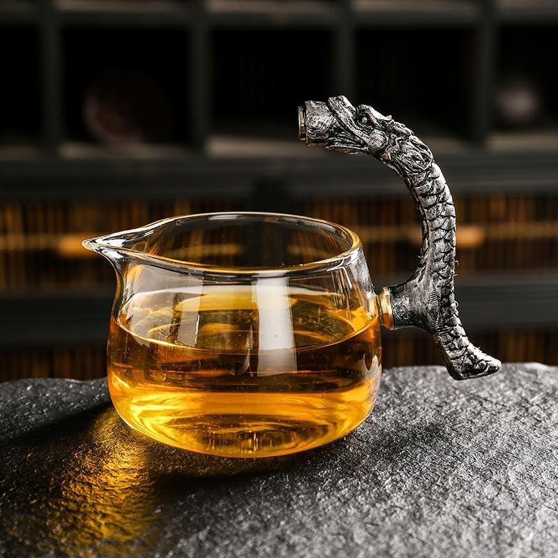 Glass Teapot Set with Infuser Semi Automatic Dragon Tea Set with 6 Small Cups (silver dragon)