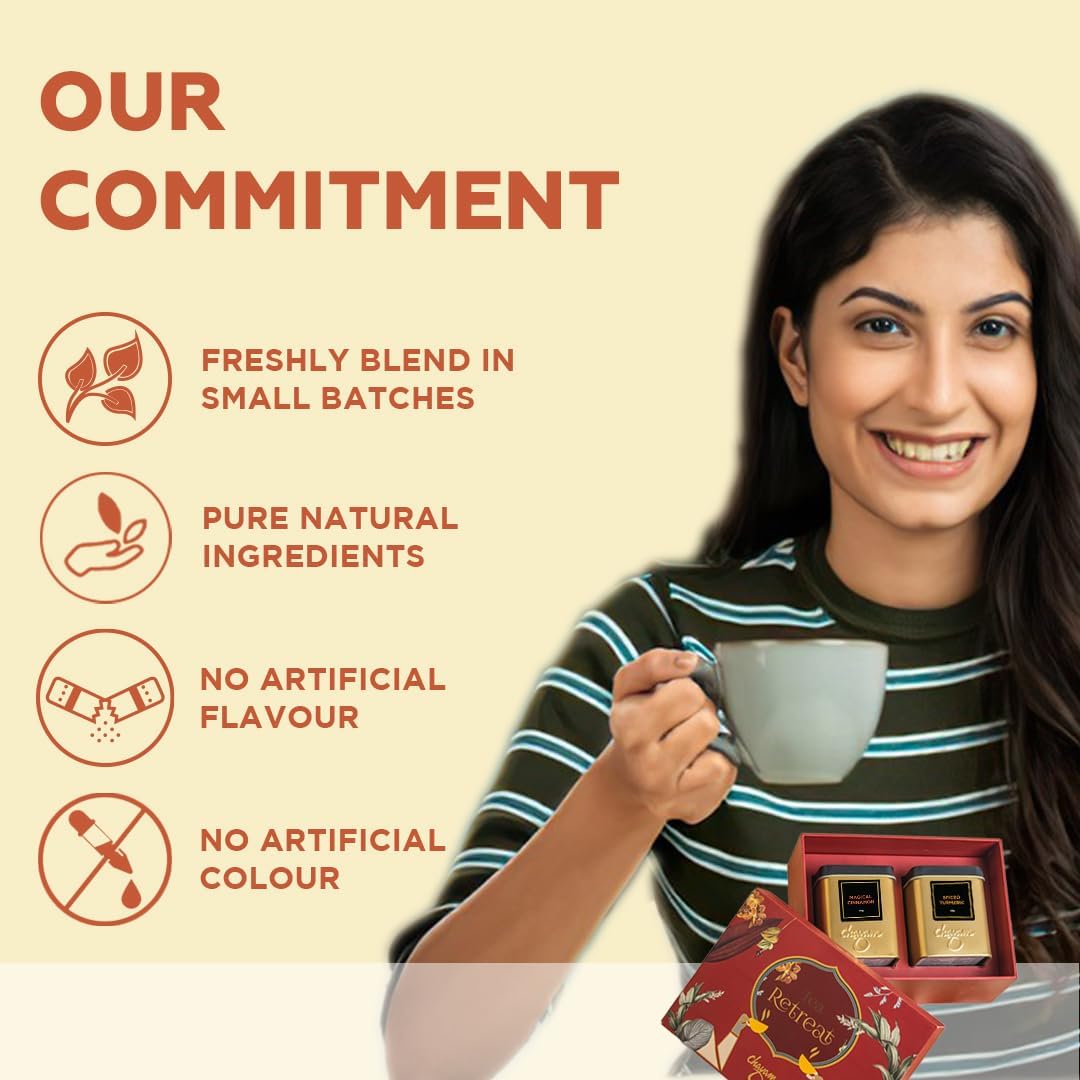 CHAYAM Herbal Tea Gift Box | Wellness Gift Set for Mother’s Day – Spiced Turmeric & Magical Cinnamon | 50g/1.77oz Each | Herbal Tea Hamper for Mom, Friends & Family | Ideal for Tea Enthusiasts
