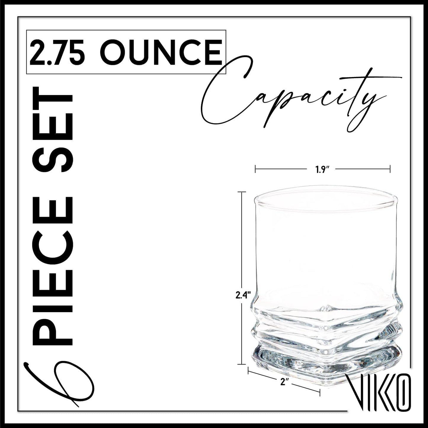 Vikko Shot Glasses, 2.75 Ounce Shot Glass Set of 6 Small Liquor and Spirit Glasses, Durable Tequila Shot Glasses For Alcohol and Espresso Shots