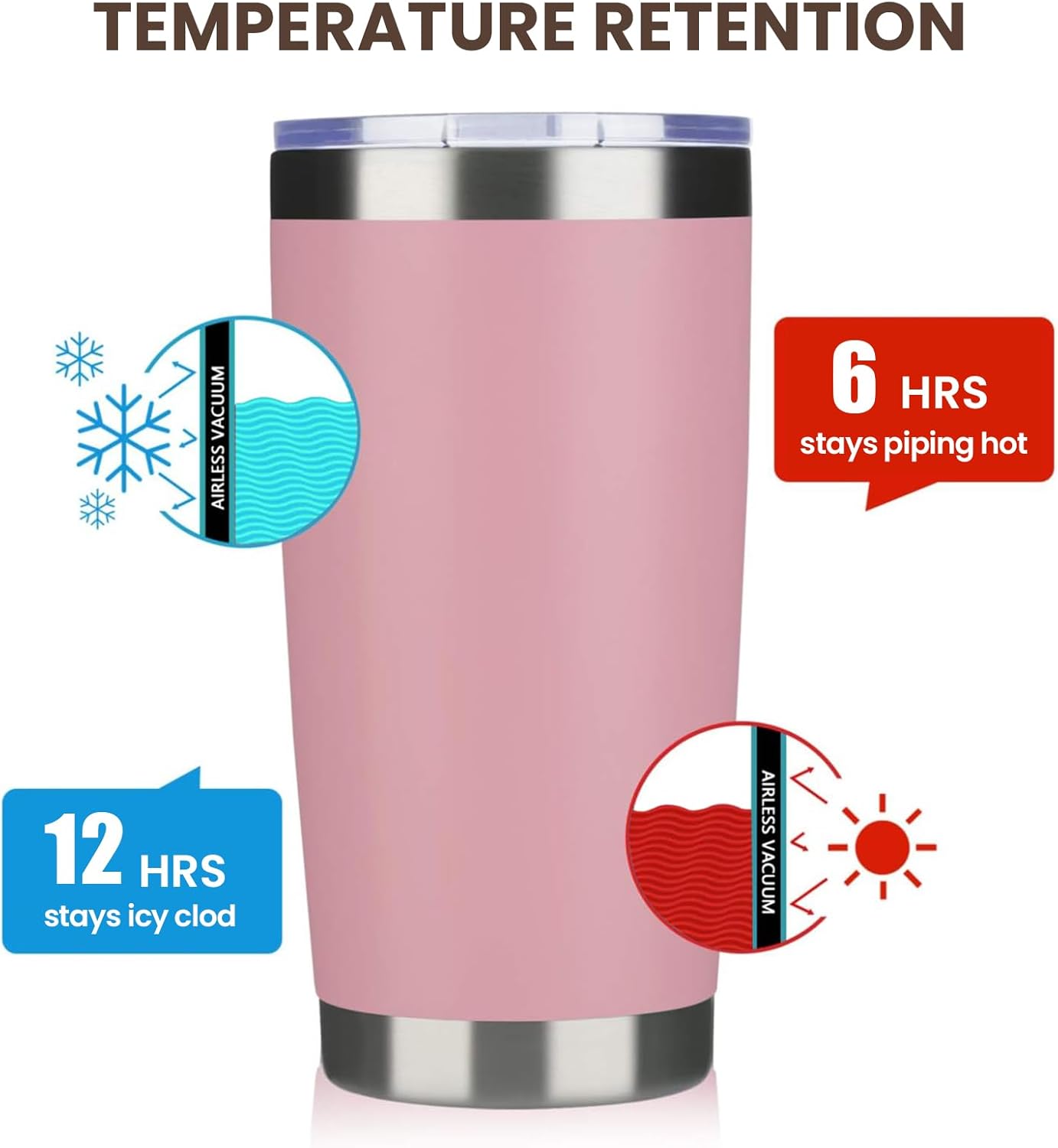 MEWAY 20oz Tumbler 12 Pack Double Wall Vacuum Insulated Travel Mug Bulk, Stainless Steel Tumblers with Lid and Straw, Durable Powder Coated Coffee Cups for Cold & Hot Drinks (Pink, 12)