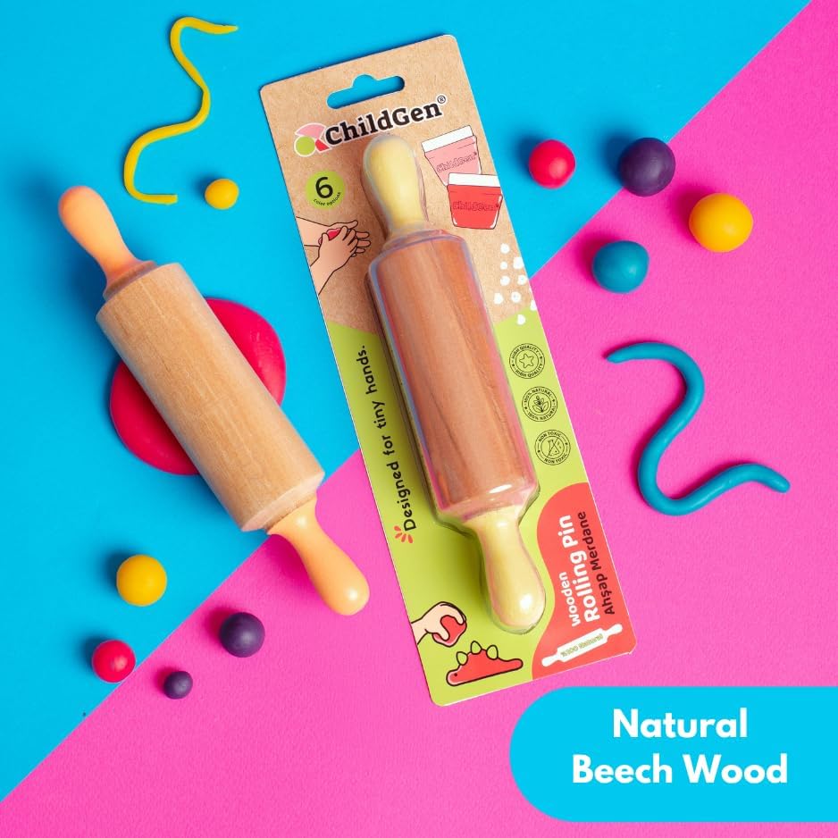 Wooden Play Dough Roller for Kids | Rolling Pin for Playdough & Clay, Safe Natural Art Supplies for Toddlers and Preschool Kids (Orange)
