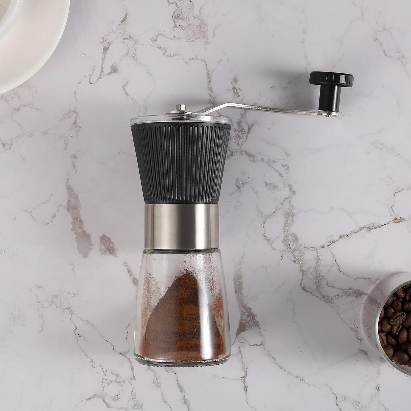 Manual Coffee Grinder, Hand Grinder Coffee Mill with Adjustable Conical Ceramic Burr for Aeropress, Espresso, Filter, French Press, Coffee Beans Grinder - Capacity 160ml (Black)