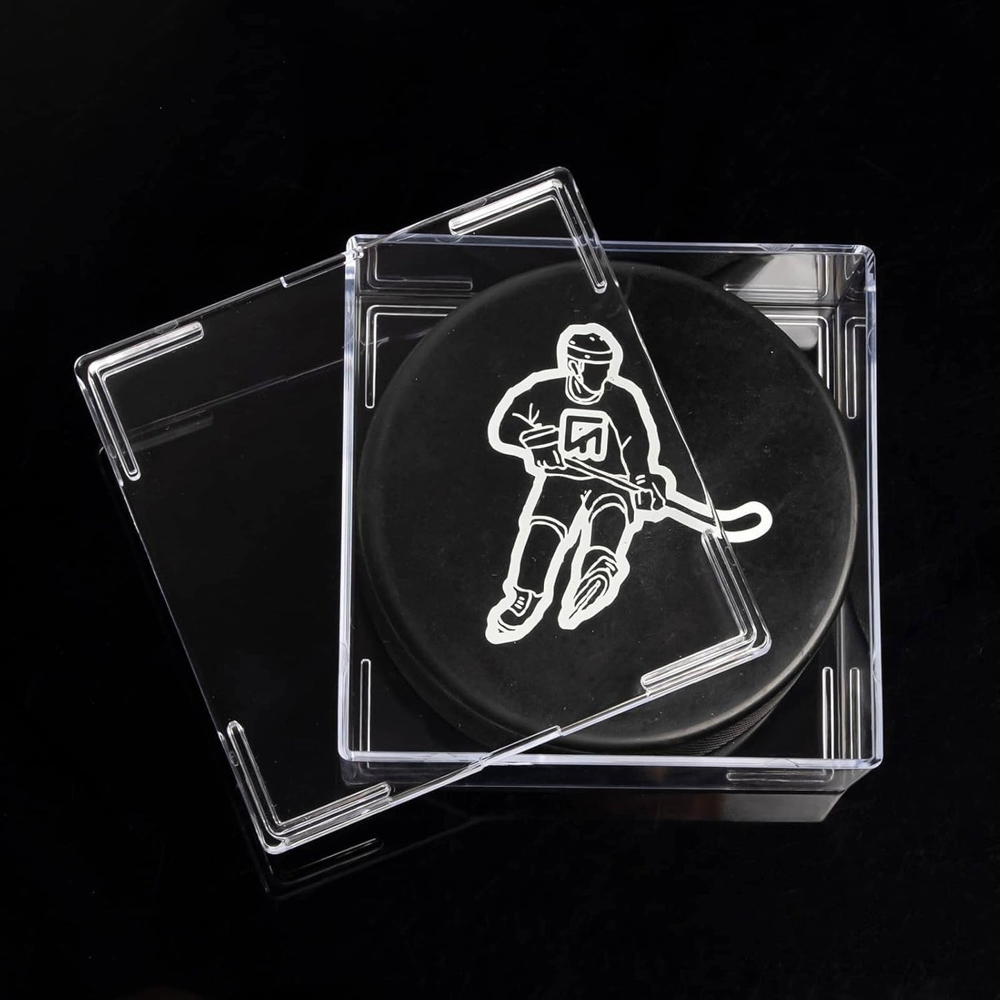 Cube Square Hockey Puck Display Cases - 6-Count Holder, 2-Piece Snap Clear Hockey Puck Display Boxes