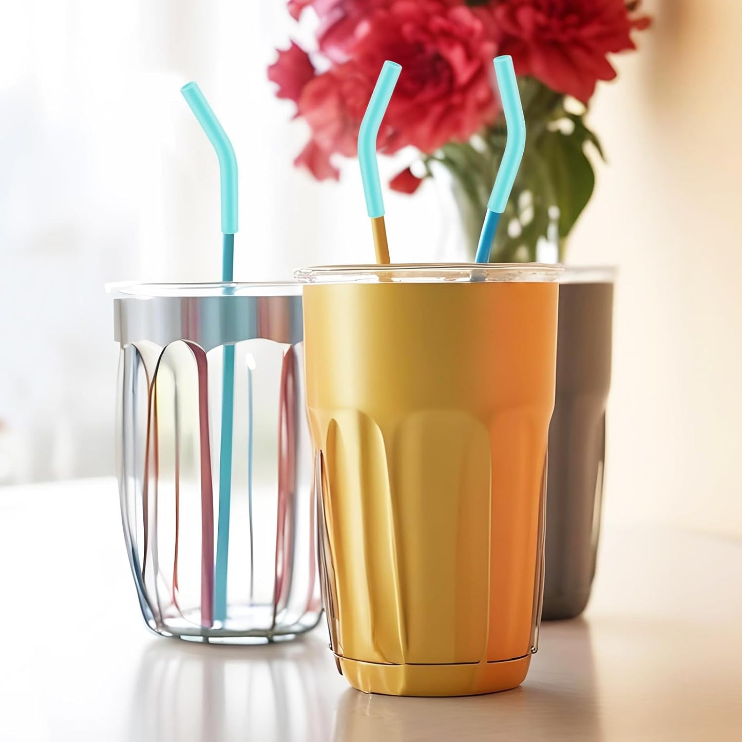 6Pcs Silicone Straw Tips, 8mm Drinking Bendy Straw Topper Detachable Reusable Topper for Stainless Steel Glass Metal Straws, Travel Soft Wear-Resistant Elastic