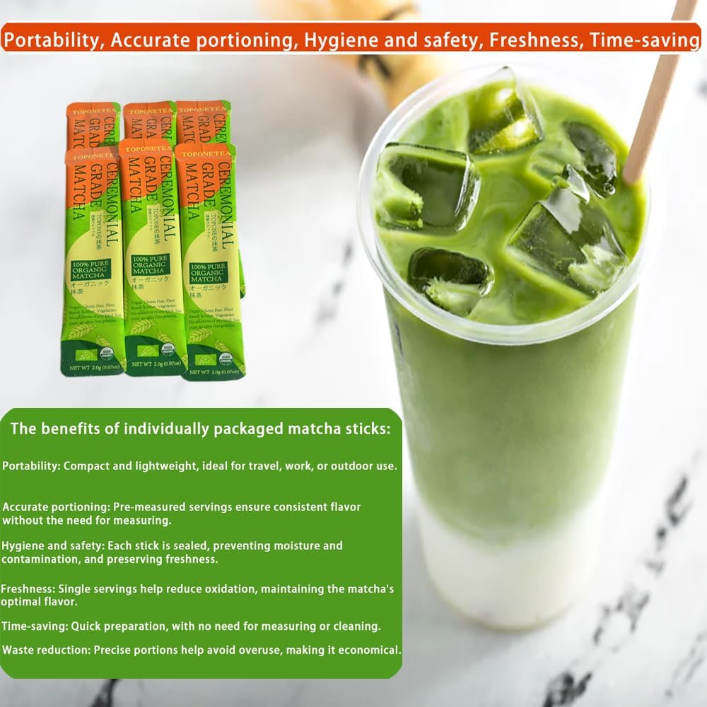 Mini Matcha Tea Set-Ceremonial Organic Japanese Matcha Powder With 30 single-serving sticks and Handmade Bamboo Whisk