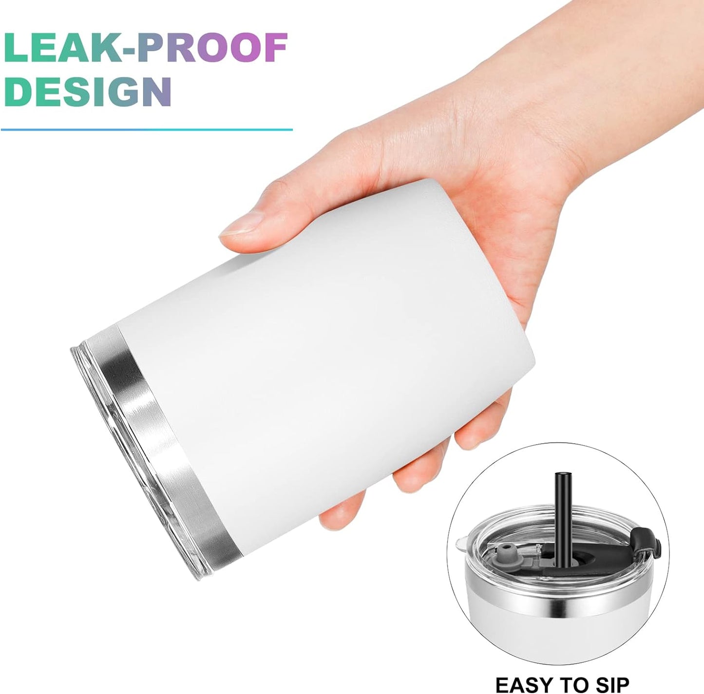 VEGOND Stainless Steel 12 oz Tumblers bulk Vacuum Insulated Double Wall Travel Tumbler with Lid and Straw Reusable Tumbler,White 6 pack