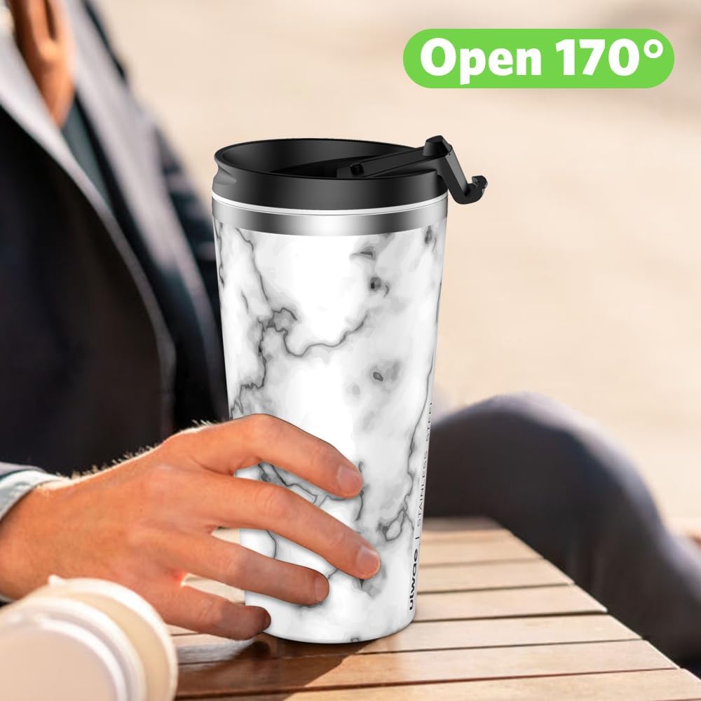 Insulated Coffee Mug with Ceramic Coating, 18oz Travel Mug with Leak-proof Lid, Vacuum Double-wall Tumbler, Stainless Steel Thermal Cup for Tea, Hot Cocoa, Cold Beverage, Ice Drinks
