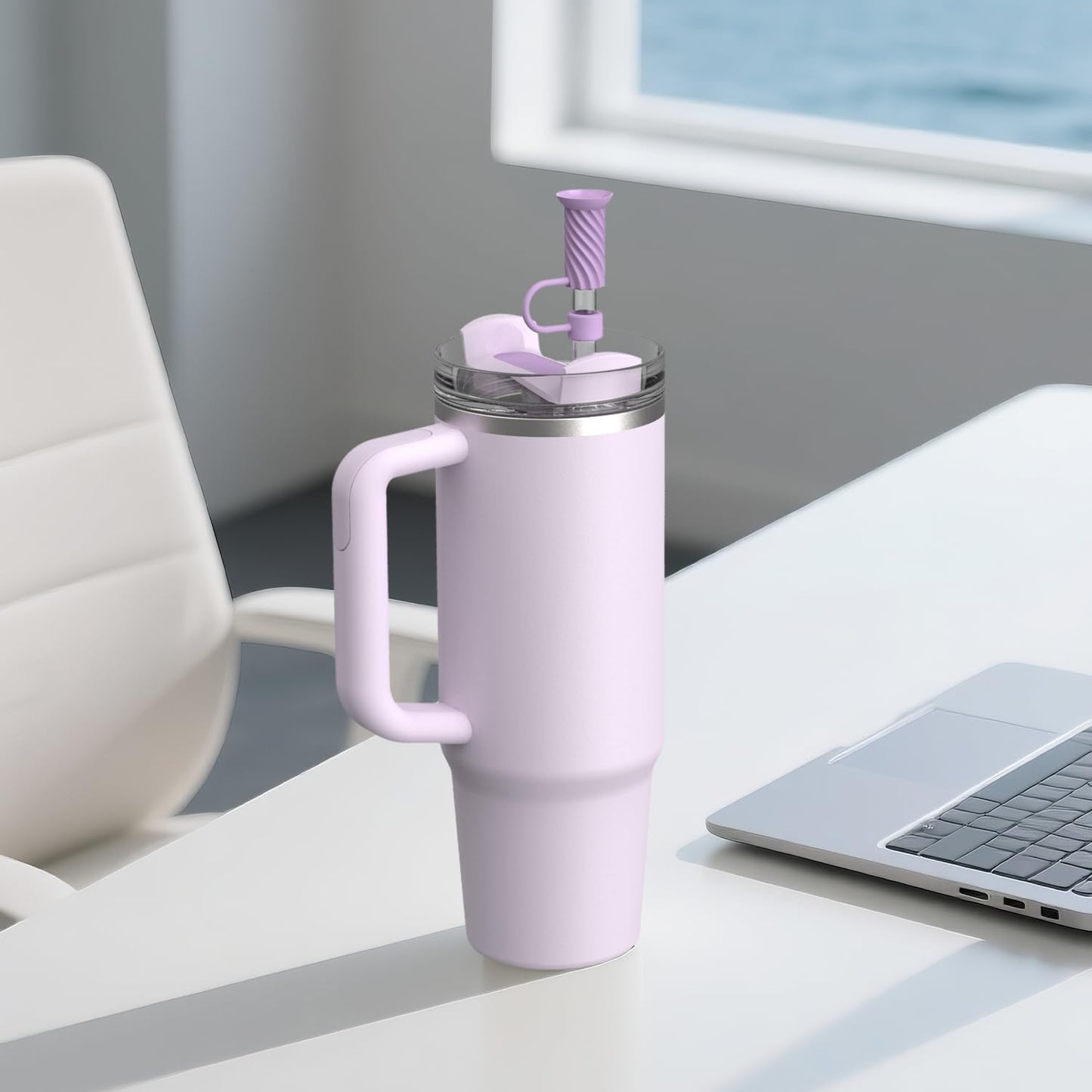 YOTIME Silicone Straw Covers Cap, 6 Pcs Reusable 0.39in/10mm Suction Cup Straw Toppers for Stanley Cup 40 30 oz, Purple