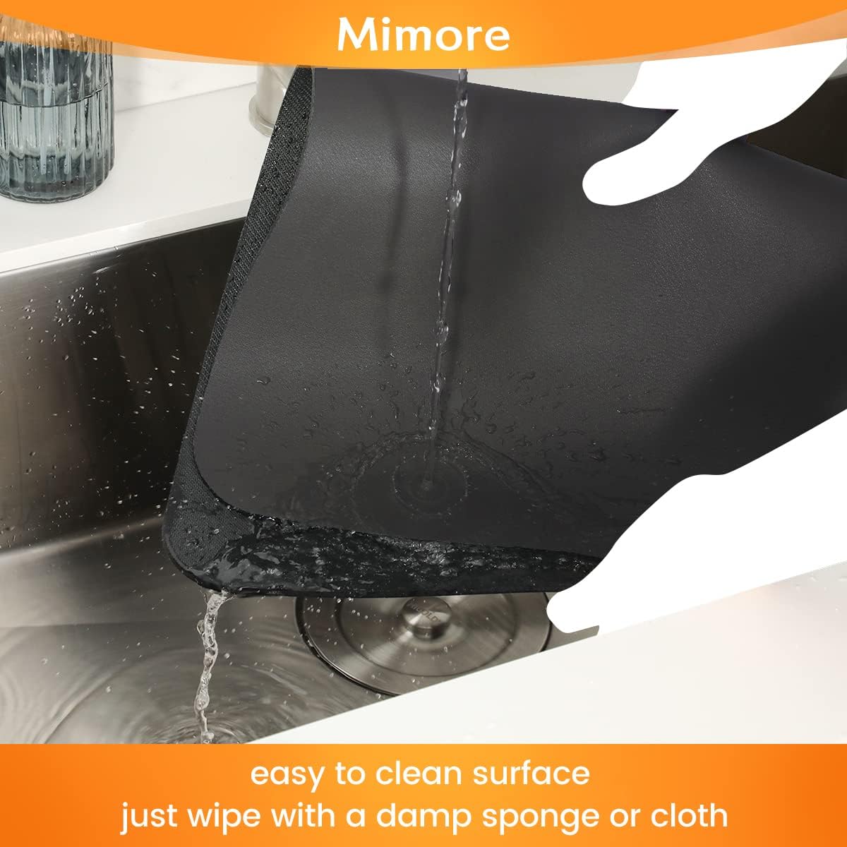 Mimore Coffee Mat - 18x24 Inch Black Countertop Mat - Absorbent, Hides Stains, Rubber Backed - Dish Drying Mat Fits Under Coffee Maker or Espresso Machine (Compatible with Ninja Luxe Cafe)