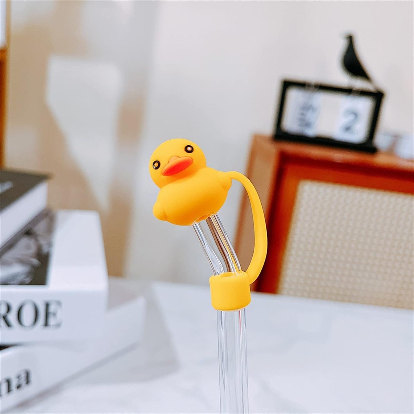 4Pcs Yellow Duck Shape Cute Cartoon Straw Silicone Straw Plug, Straws Decorative Cap Staw Tips Bottle Accessories Kitchen Utensils and Gadgets