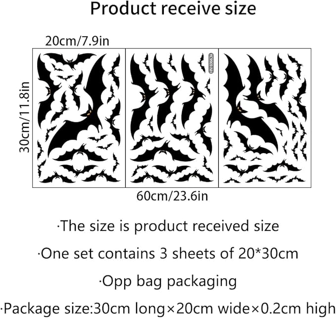 3 Sheets Glow in The Dark Halloween bat Decals Luminous Halloween bat Stickers Removable Bat Wall Decor Glowing Window Clings for Scary Halloween Theme Party Decorations