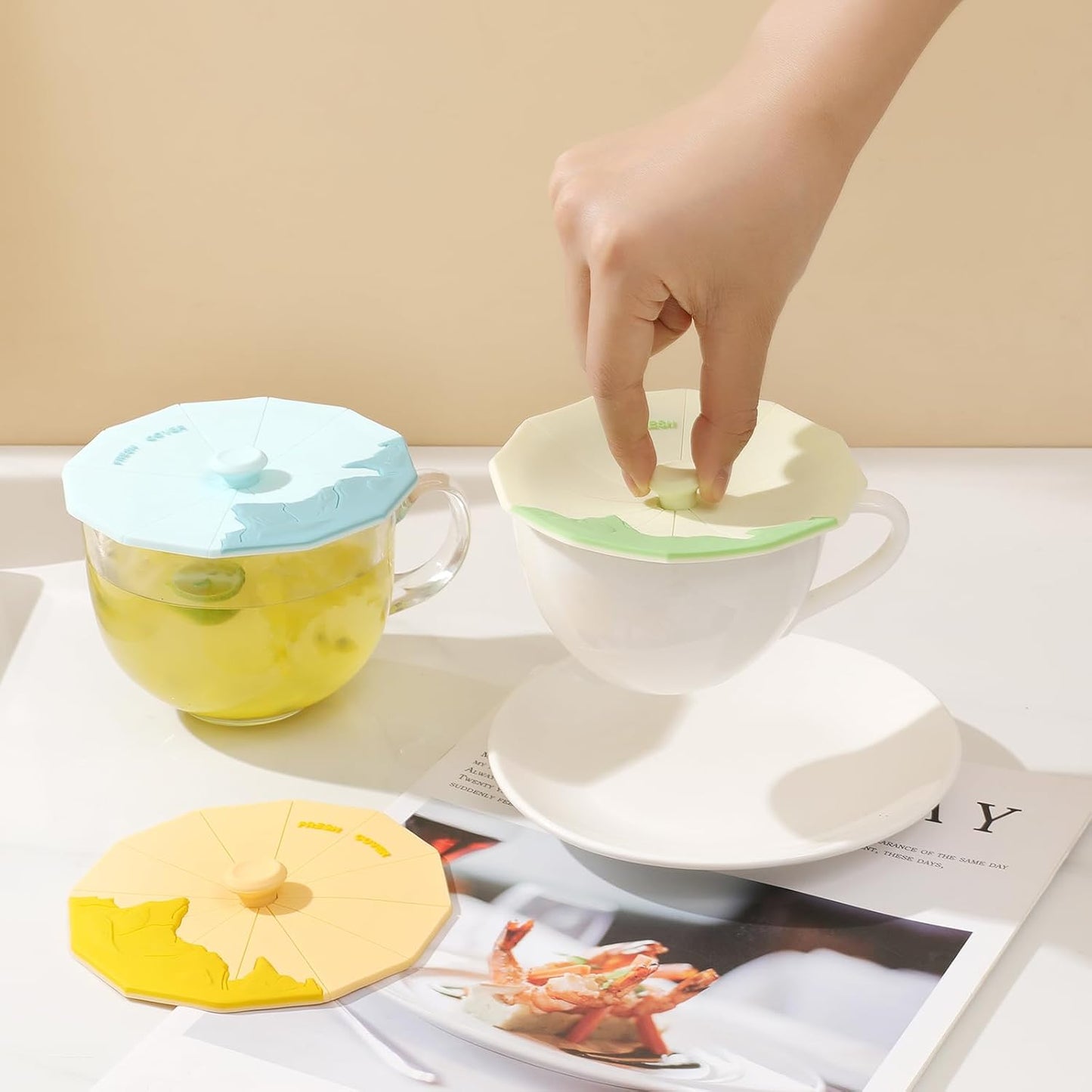 Silicone Cup Covers (Set of 3) , Multicolored Silicone Lids for Mugs, Cups, Flexible Mug Covers,Hot Cup Lids for Coffee & Tea