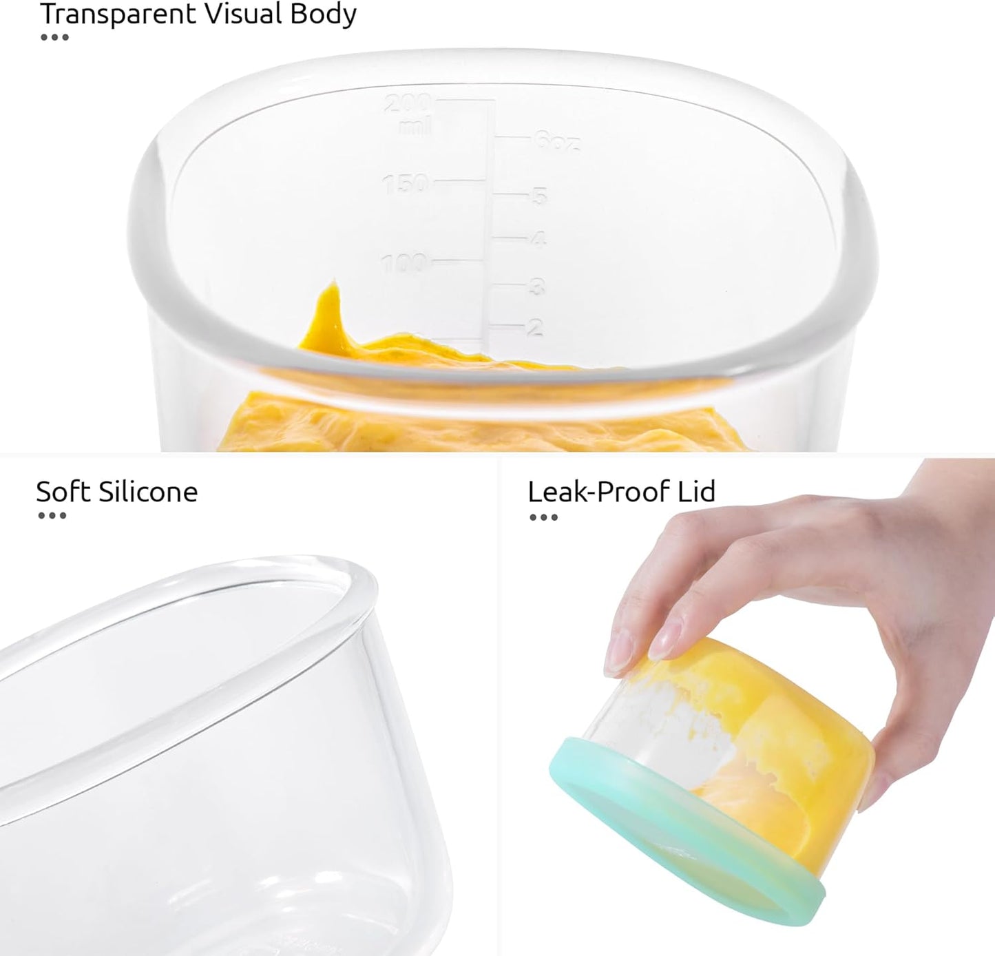 U-Taste 6oz Small Snack Containers: Food Grade Liquid-Silicone Ice cream Storage with Airtight Lid, Freezer Safe with Clear 200ml Measurements, Reusable for Prepping Fruit, Puree, Nuts (Aqua Sky)