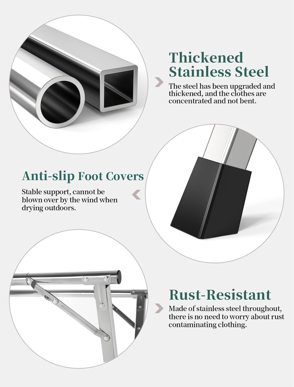 79 Inches Heavy - Duty Stainless Steel Folding Clothes Drying Rack Indoor Outdoor Anti-Rust 20 Windproof Hooks Portable & Foldable Laundry Rack (79'')