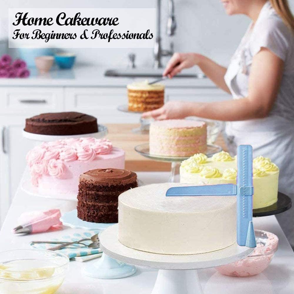 Adjustable Cake Scraper Smoother Tool,Cake Scraper Set,Double Sided Patterned Edge Smoothe Plastic Sawtooth Comb,Bench Scraper For Cake Decorating,Baking,cream Icing Smoother(4+1Pack)(Red,Blue)