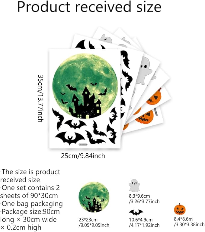 6 Sheets Halloween Window Clings Halloween Window Stickers Double-Sided Removable Castle Pumpkin Ghost Bat Window Decals Decor for Scary Halloween Theme Party Decorations