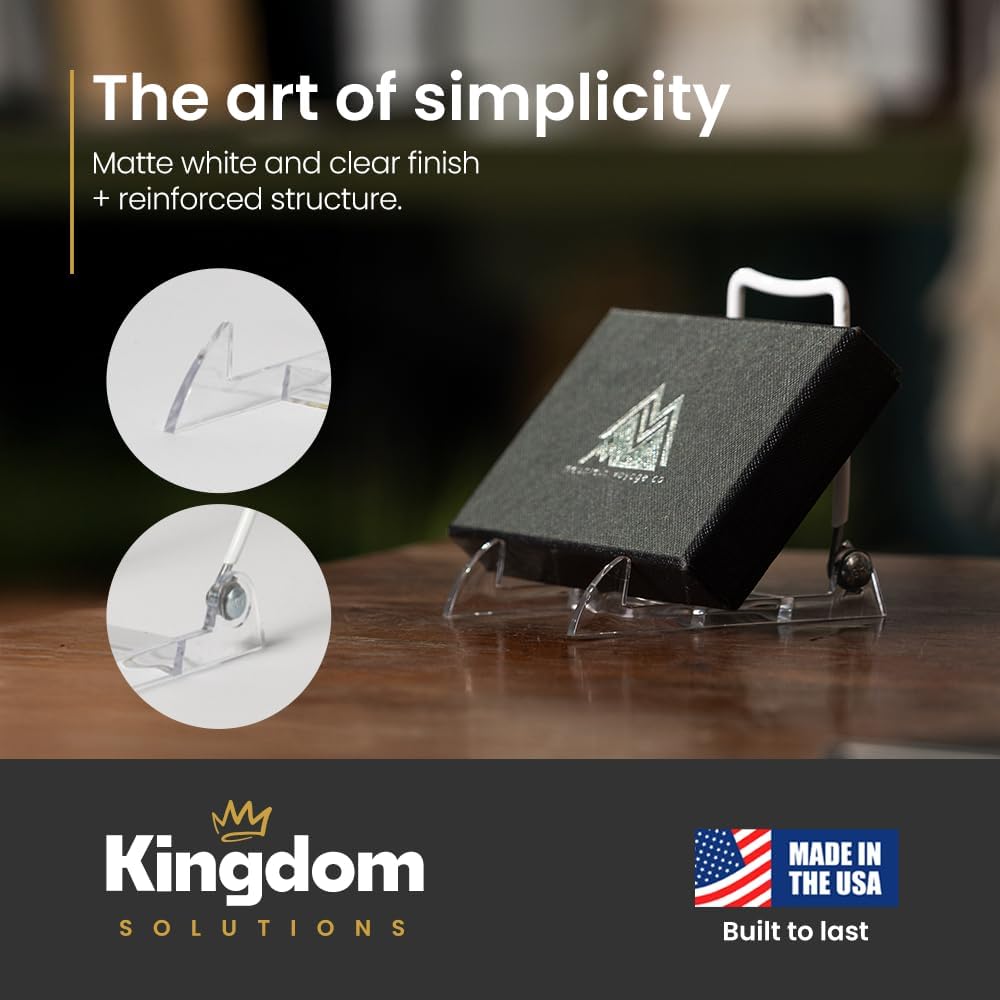 KINGDOM SOLUTIONS MADE IN USA 2-Pack Adjustable Acrylic Easels - Plate Stand - Sturdy Book Stand for Art, Pictures, Plates, Frames - Unique on the Market