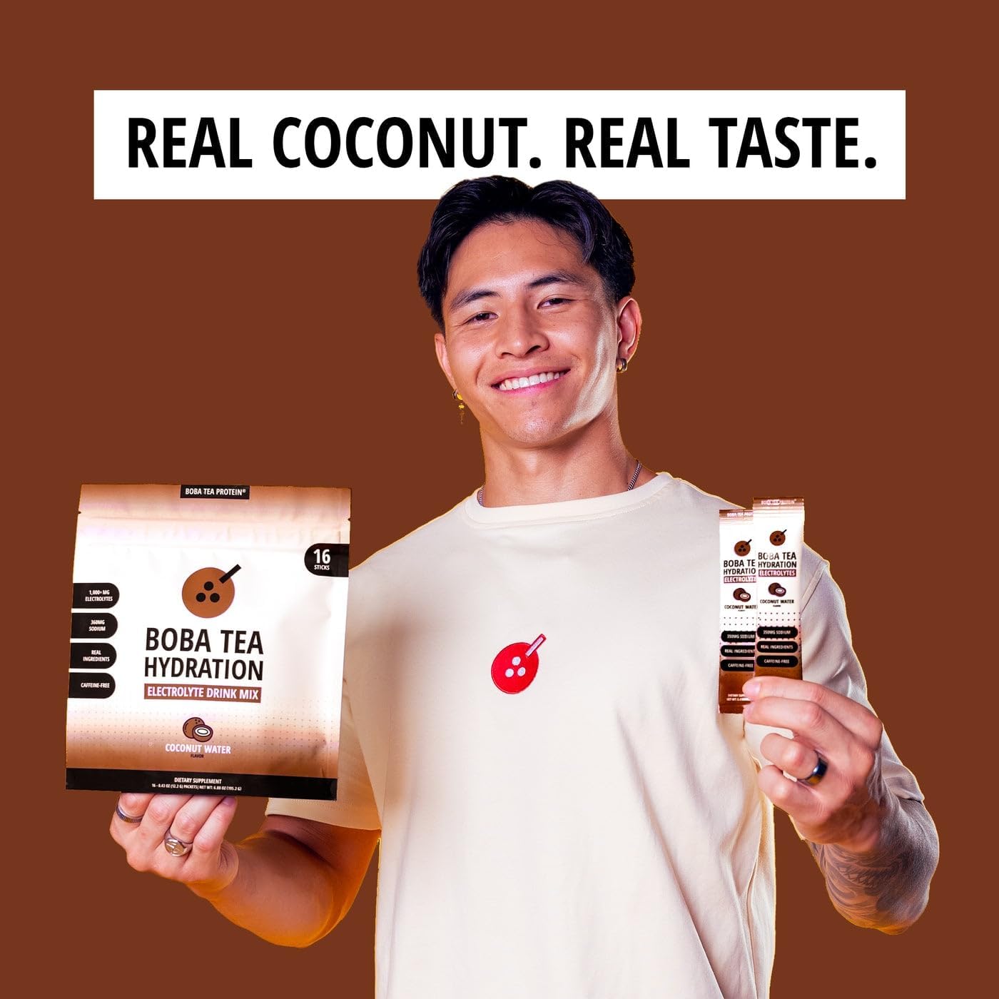 Boba Tea Hydration | Electrolyte Powder Drink Mix | Coconut Water | 1000mg Electrolytes, Vitamin C | 16 Stick Packets