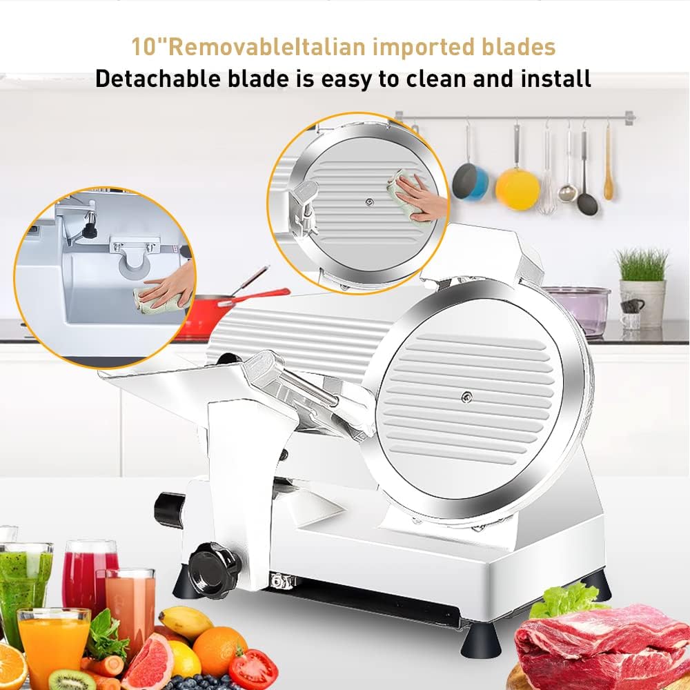 Meat Slicer 340WHome Use and for Commercial 10-inch Electric Food Slicer with Chromium-plated Steel Blade and Built-in Sharpening Stone Easy to Clean Adjustable Thickness Cuts Meat Bread and Cheese