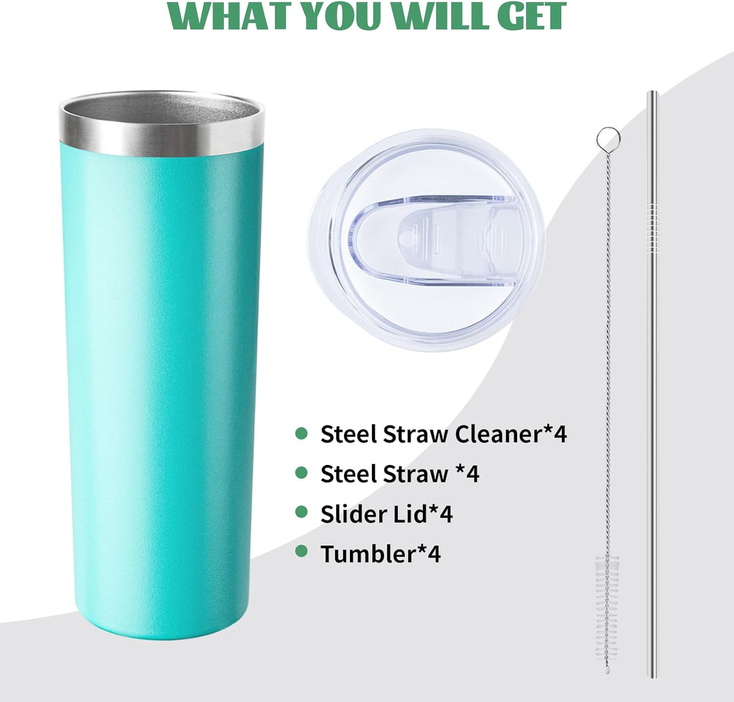 20 oz Skinny Tumbler with Lid and Straw,Stainless Steel Vacuum Insulated Tumbler Cup Double Wall Leak-proof Coffee Mug,Travel Thermal Water Tumbler for Office,Outdoor (Lavender/White/Pink/Teal)