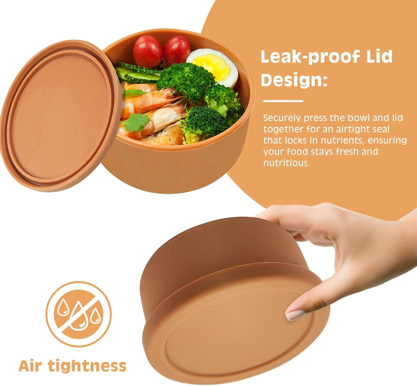 Silicone Food Storage Containers & Round Bowls with Lids - Meal Prep Containers for Kitchen Serving, Salad & Lunch - Airtight, Microwave/Fridge/Dishwasher Safe, BPA-Free, 24oz. (Grayish blue)