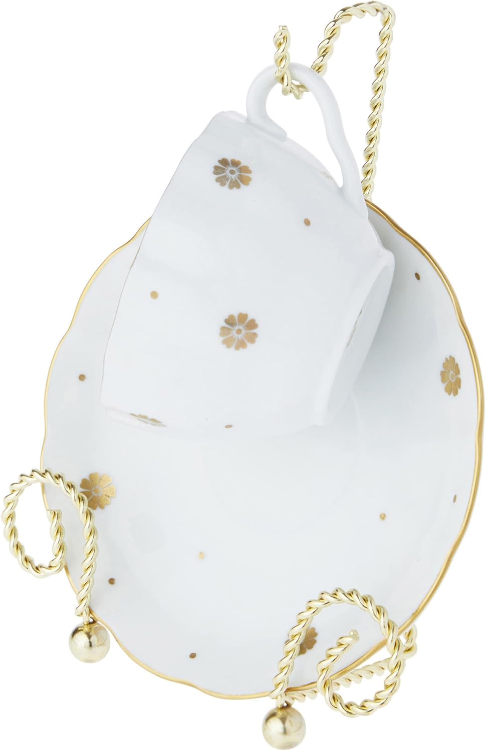 Bard's Scroll Twisted Gold-toned Cup and Saucer Stand, 6.5" H x 5" W x 2.5" D, Pack of 3