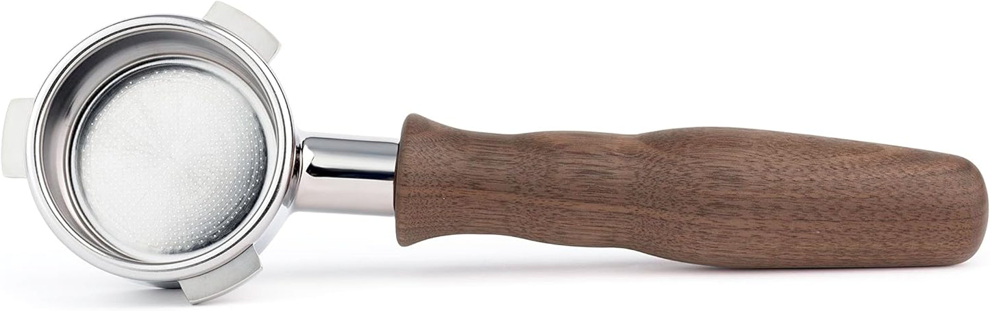 LILQ 54mm Spouted Portafilter Compatible with Breville Barista Express, Barista Pro, Bambino, and More – 18-20g basket included (Walnut, Double Spouts)