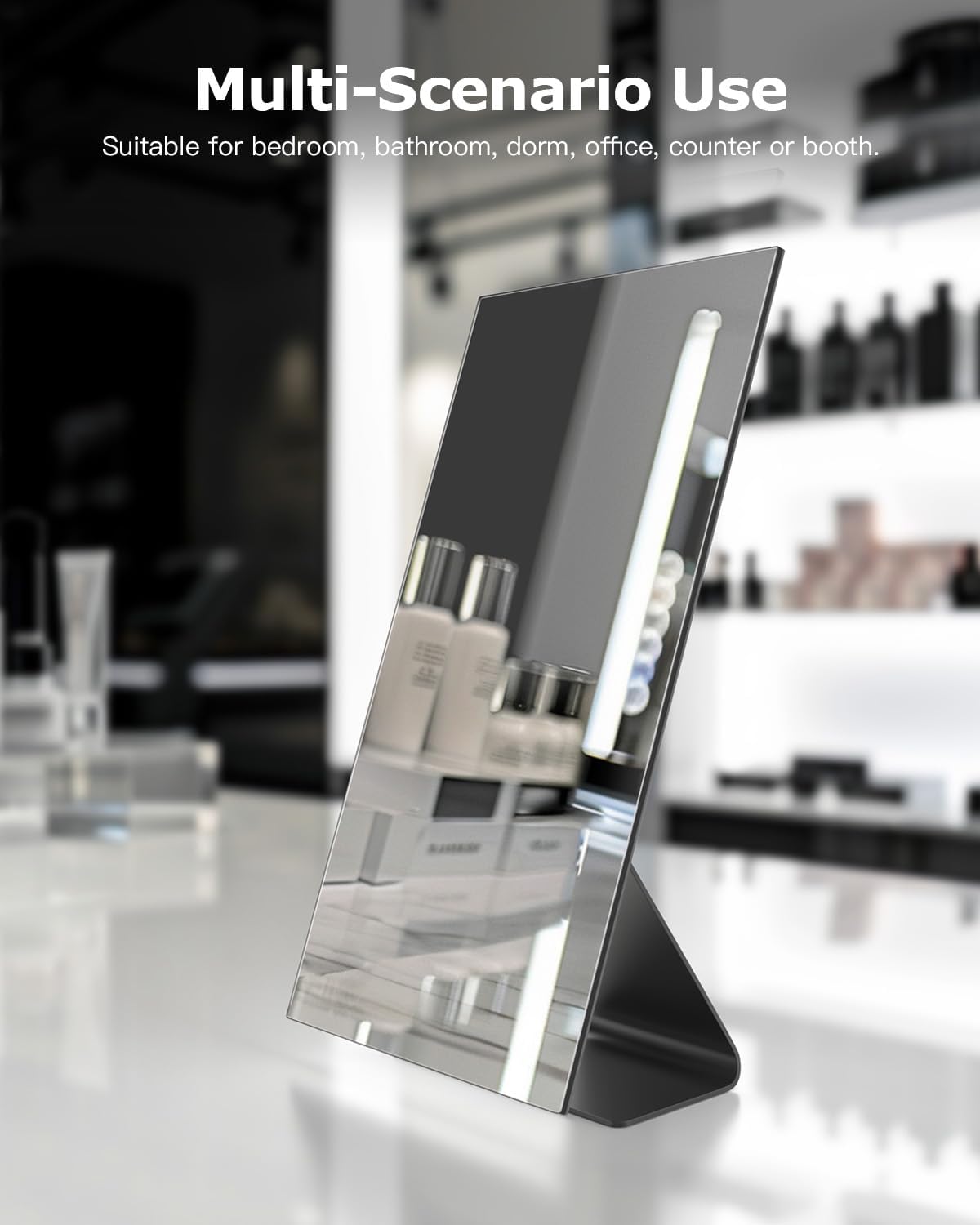 Rectangular Makeup Mirror, 12 Inch Metal Desk Mirror, Table Mirror with Stand, Vanity Mirror for Counter, Bedroom, Bathroom, Dorm