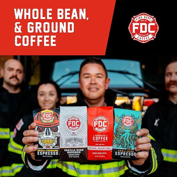Fire Department Coffee - Salted Caramel Bourbon Coffee - Gives Back to Firefighters - Premium Bourbon Infused - Whole Bean Medium Roast - Non-Alcoholic - Roasted in the USA - Veteran Owned - 12 oz
