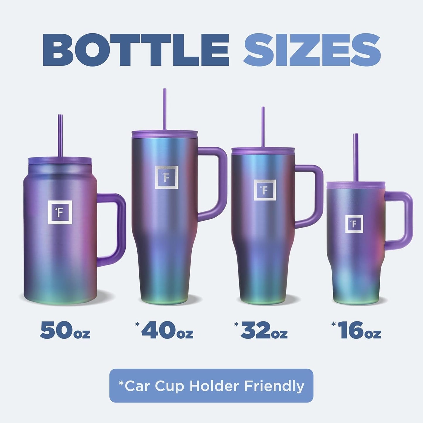 IRON °FLASK Co-Pilot Insulated Mug w/Straw & Flip Cap Lids - Cup Holder Bottle for Hot, Cold Drink - Leak-Proof - Water, Coffee Portable Travel Mug - Lavender, 32 Oz